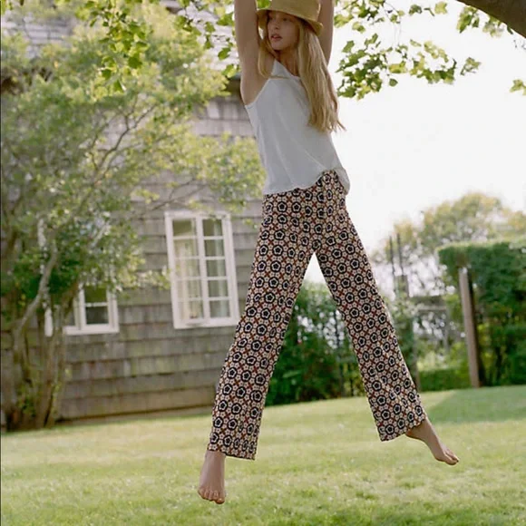 ISO Maeve Colette Cropped Wide-Leg Pants Floral Blue Yellow White Pattern